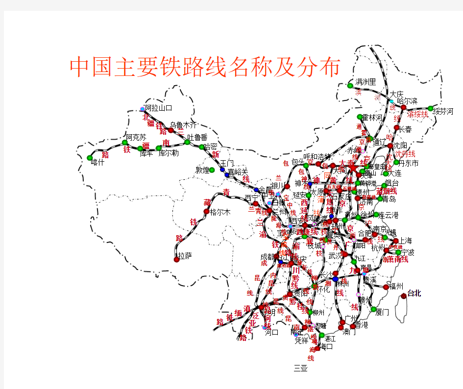 中国铁路干线分布图