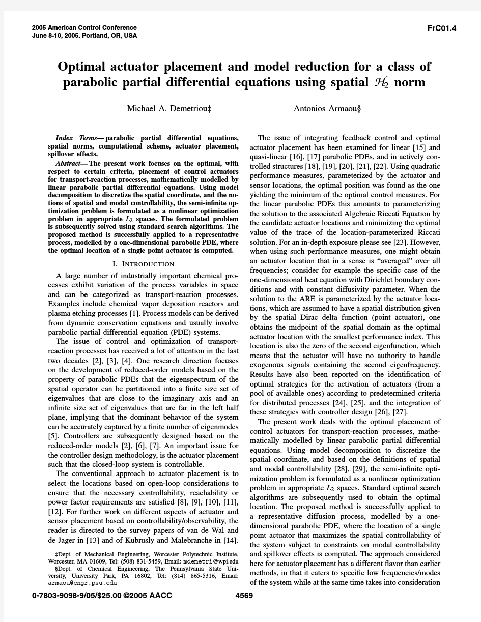 Optimal actuator placement and model reduction for a class of parabolic partial differential