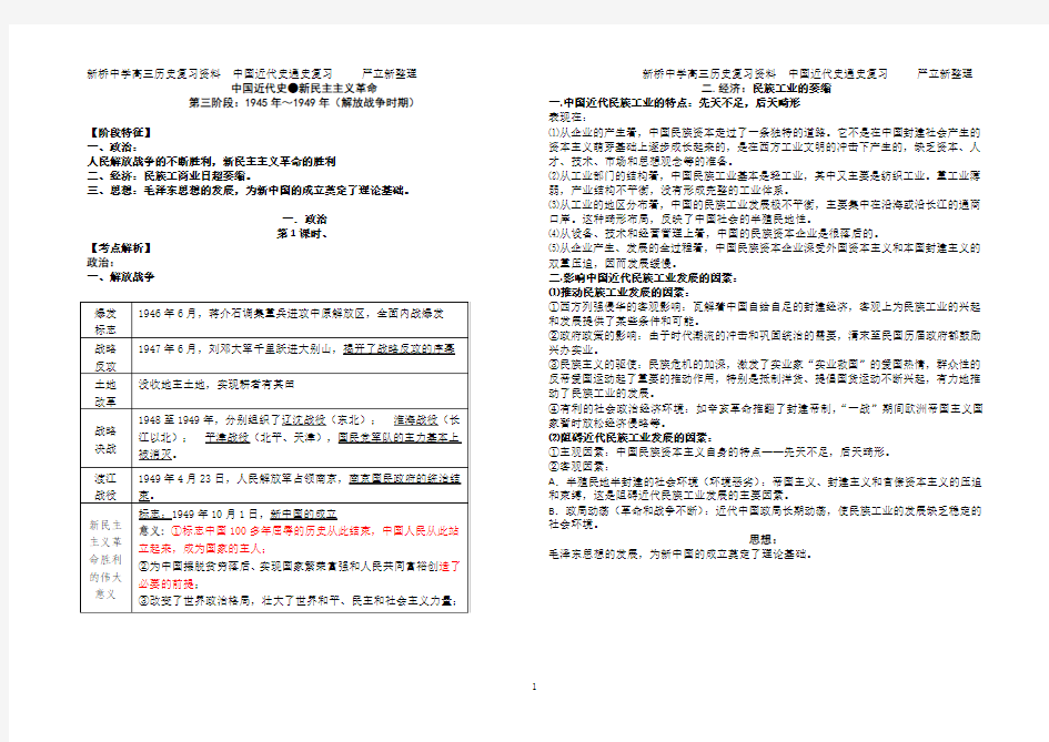 高三历史一轮复习 中国近代史复习1946-1949