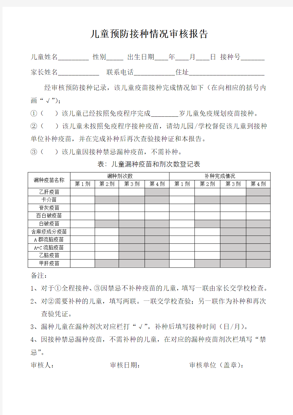 儿童预防接种情况审核报告