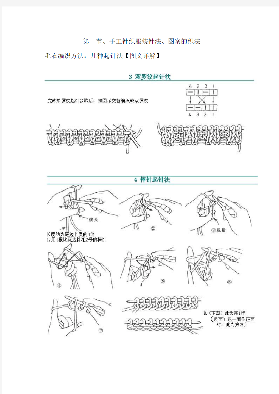 手工针织服装针法、图案的织法