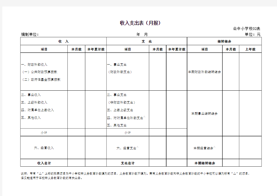 收入支出表(月报)新中小学会计报表