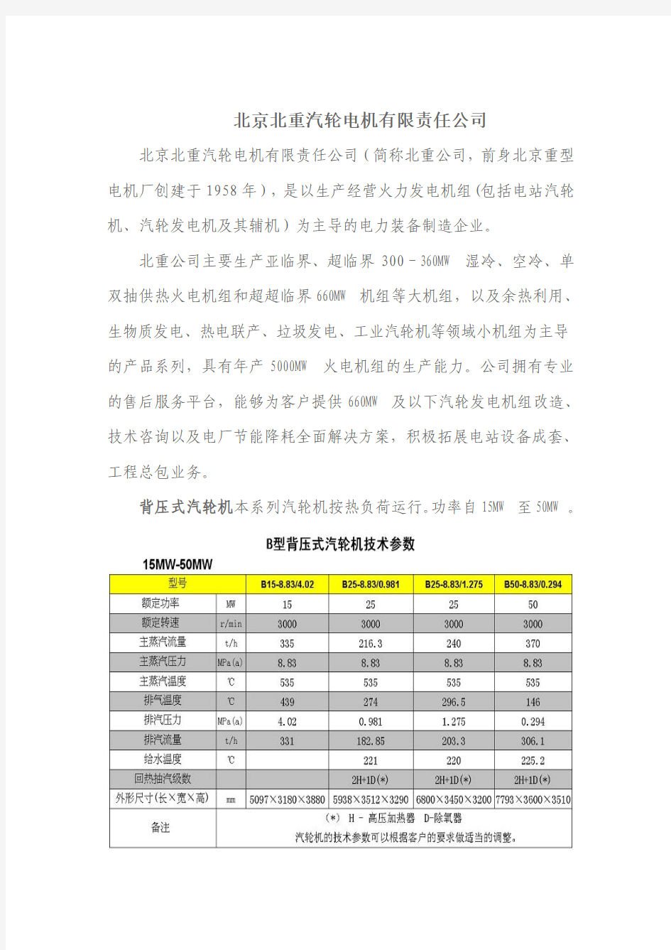 背压式汽轮电机制造商及技术参数