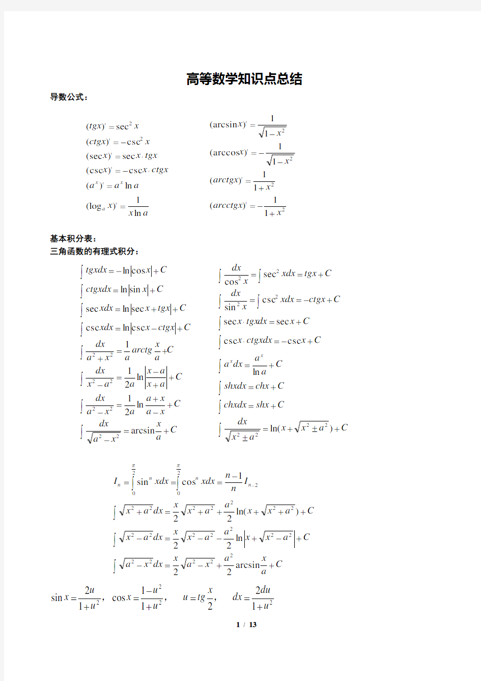 考研高等数学知识点总结