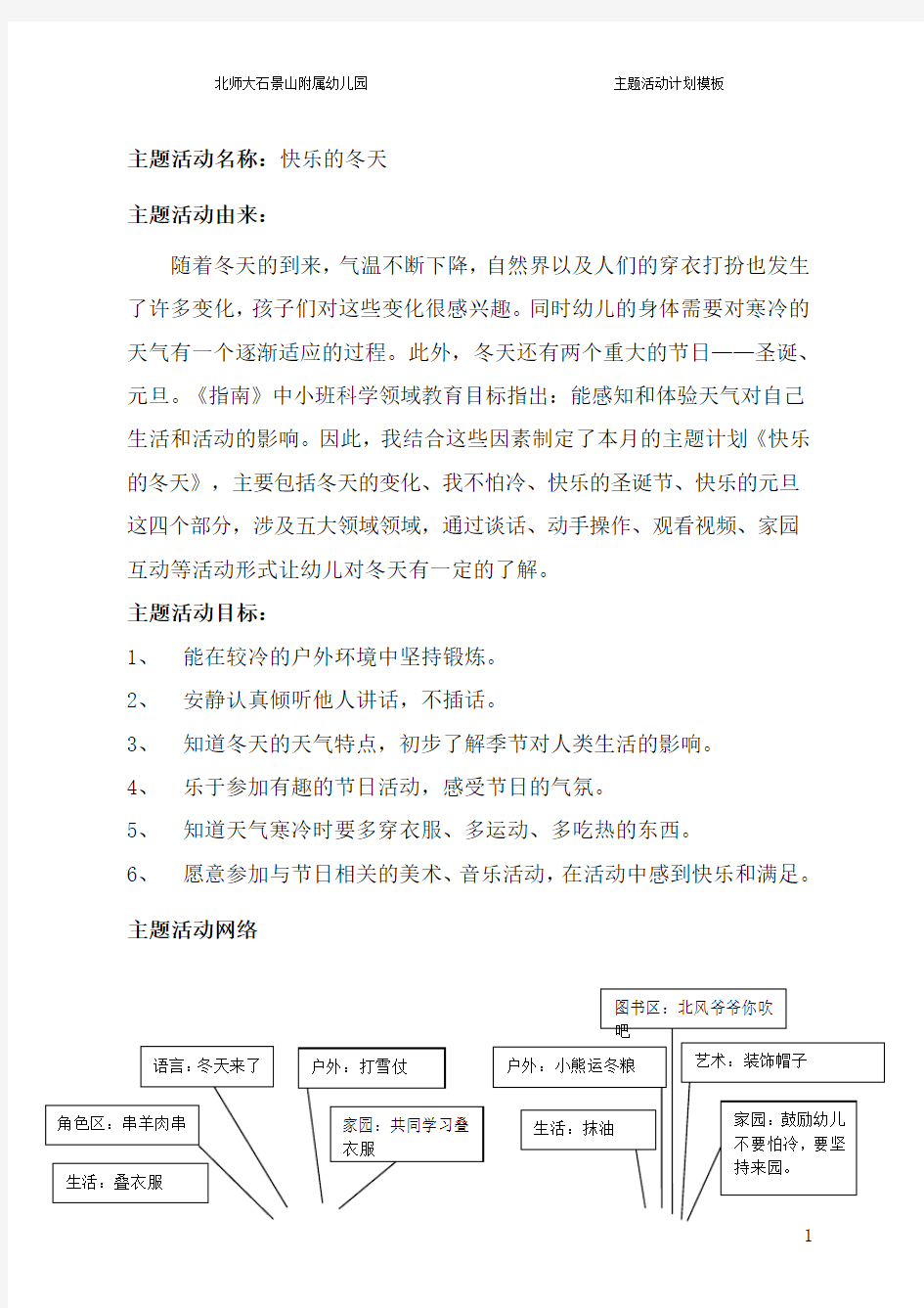 小班主题 快乐的冬天。