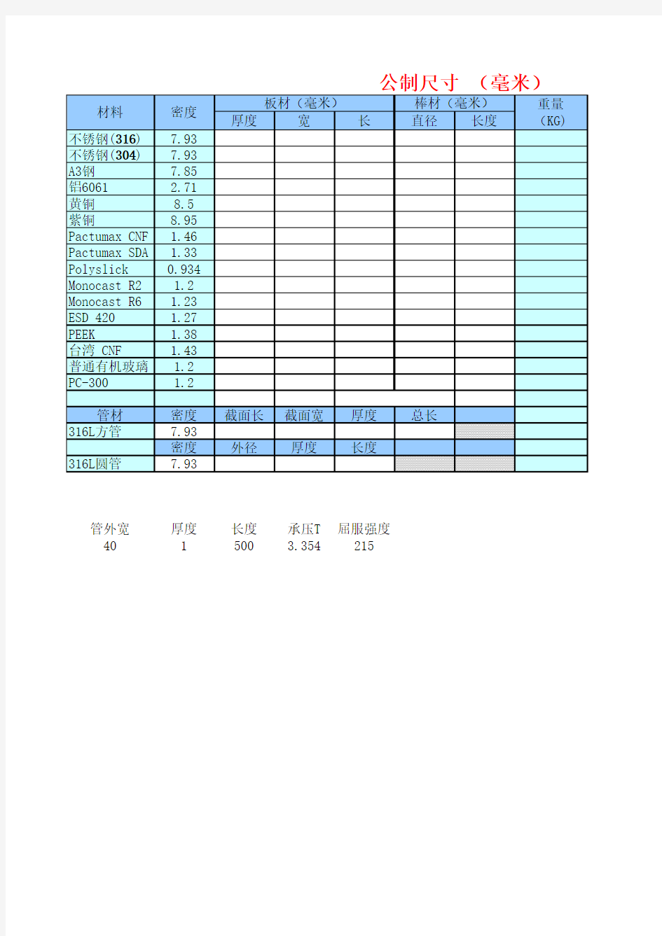 材料成本计算