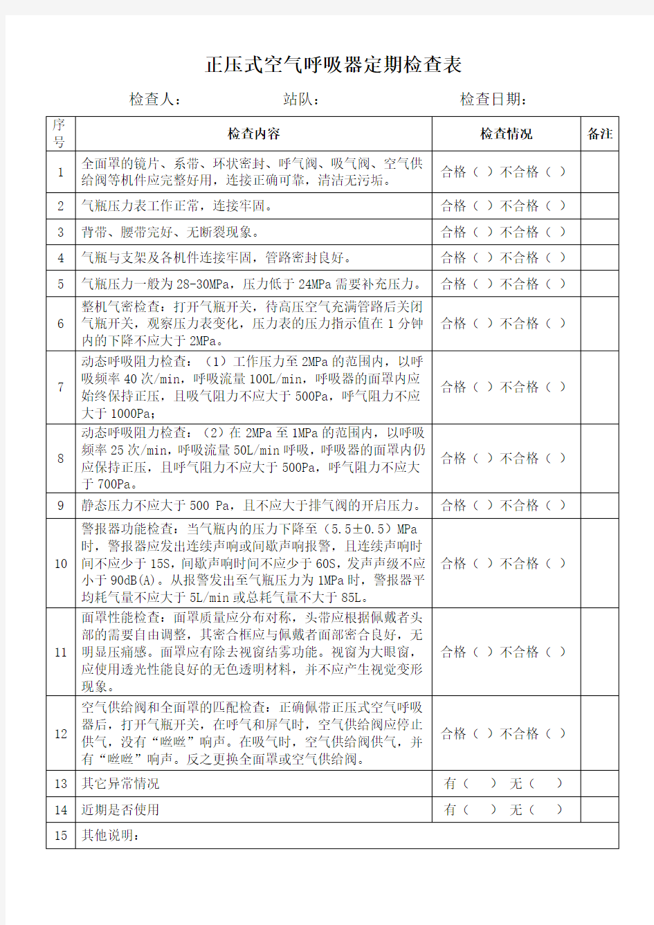 06-正压式空气呼吸器定期检查表