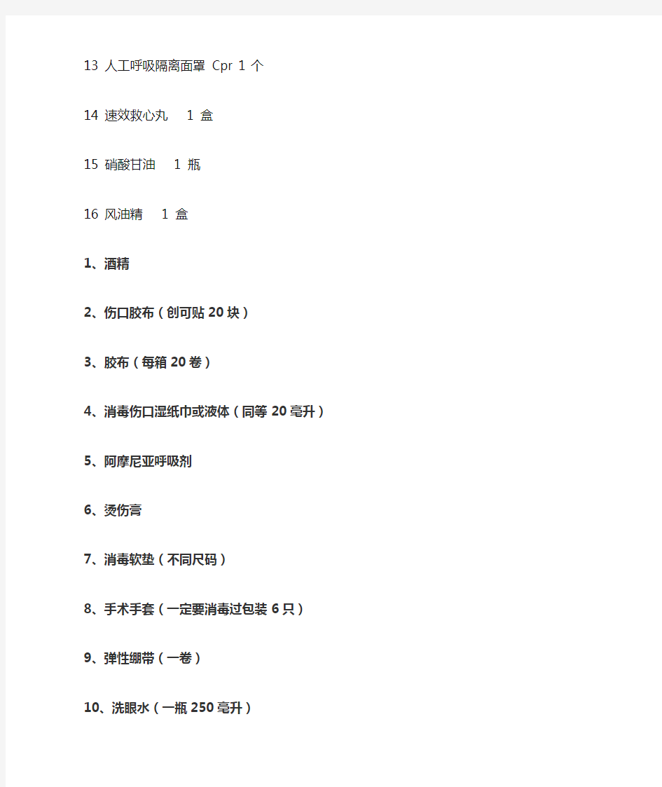 急救箱药品配置清单84205