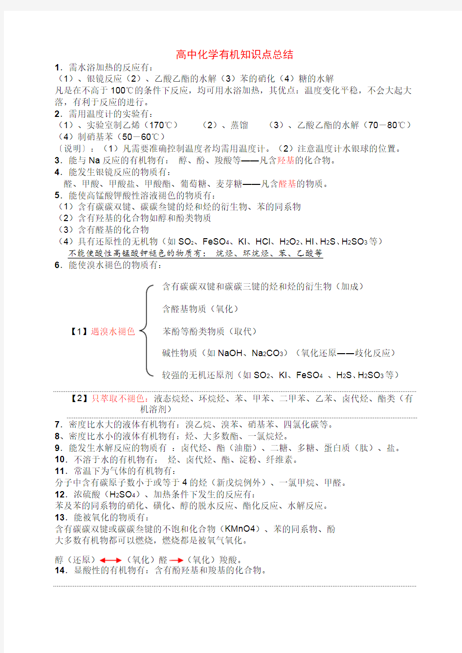 高中化学有机知识点总结