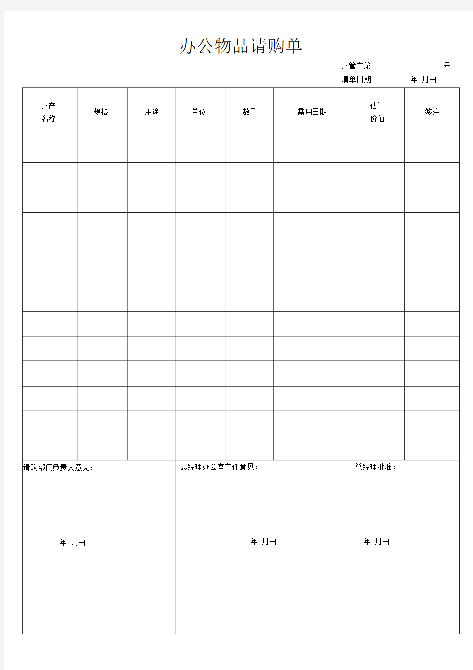 办公物品请购单通用模板