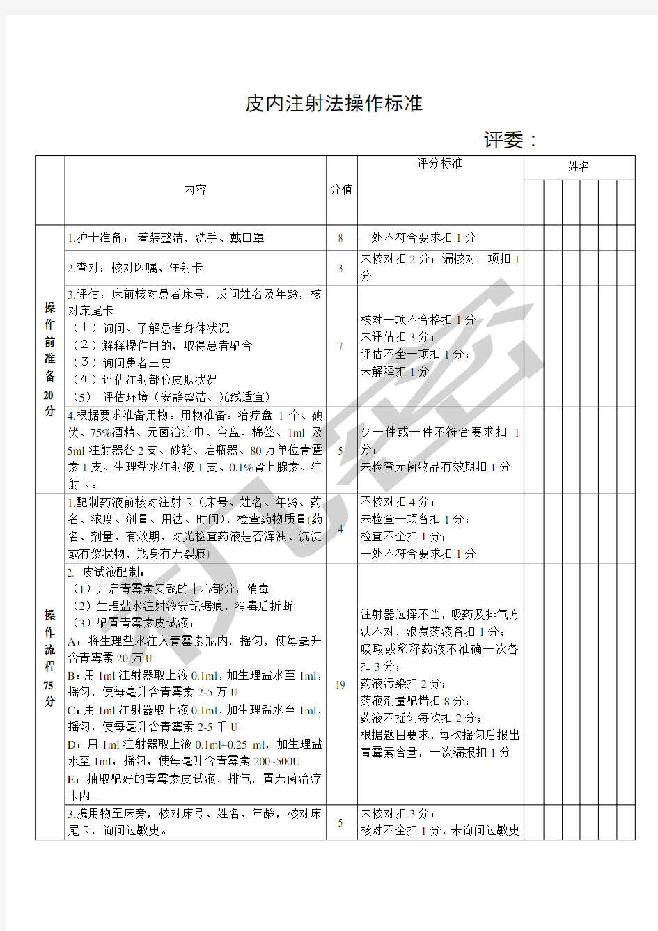 皮内注射操作标准