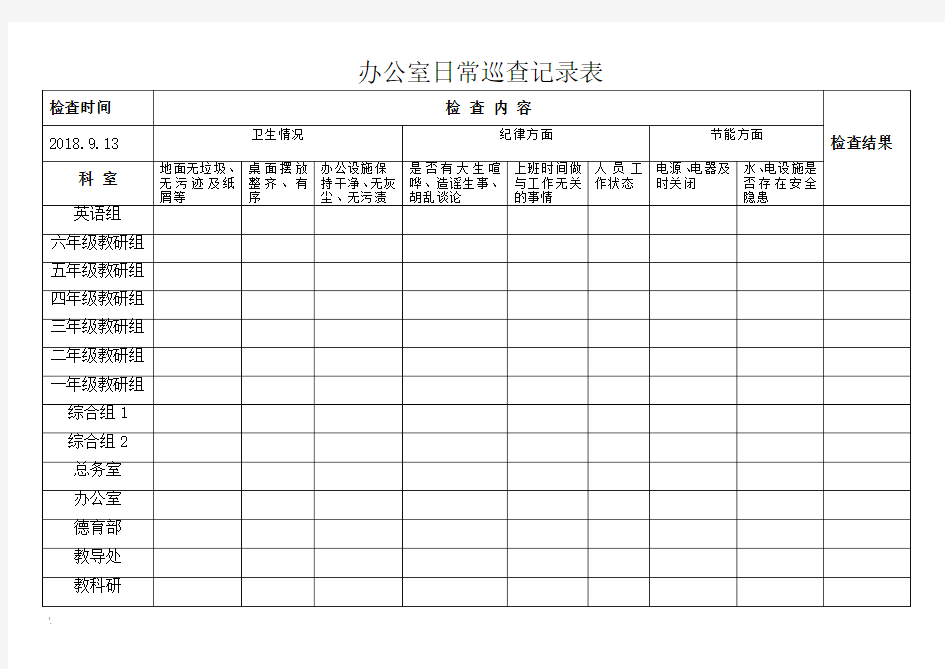 办公室日常巡查记录表