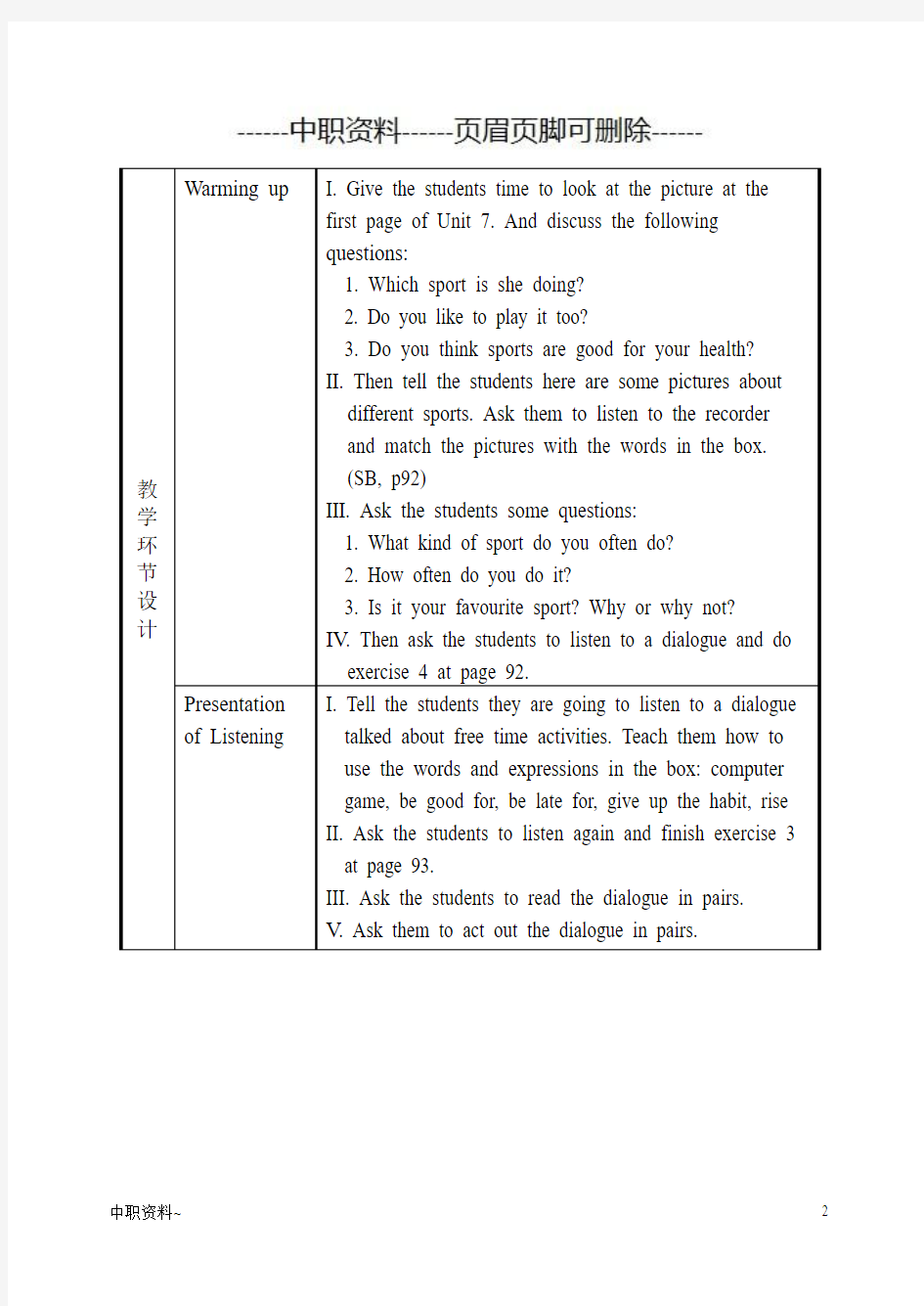 unit7-1中职英语基础模块第一册电子教案(中职教学)