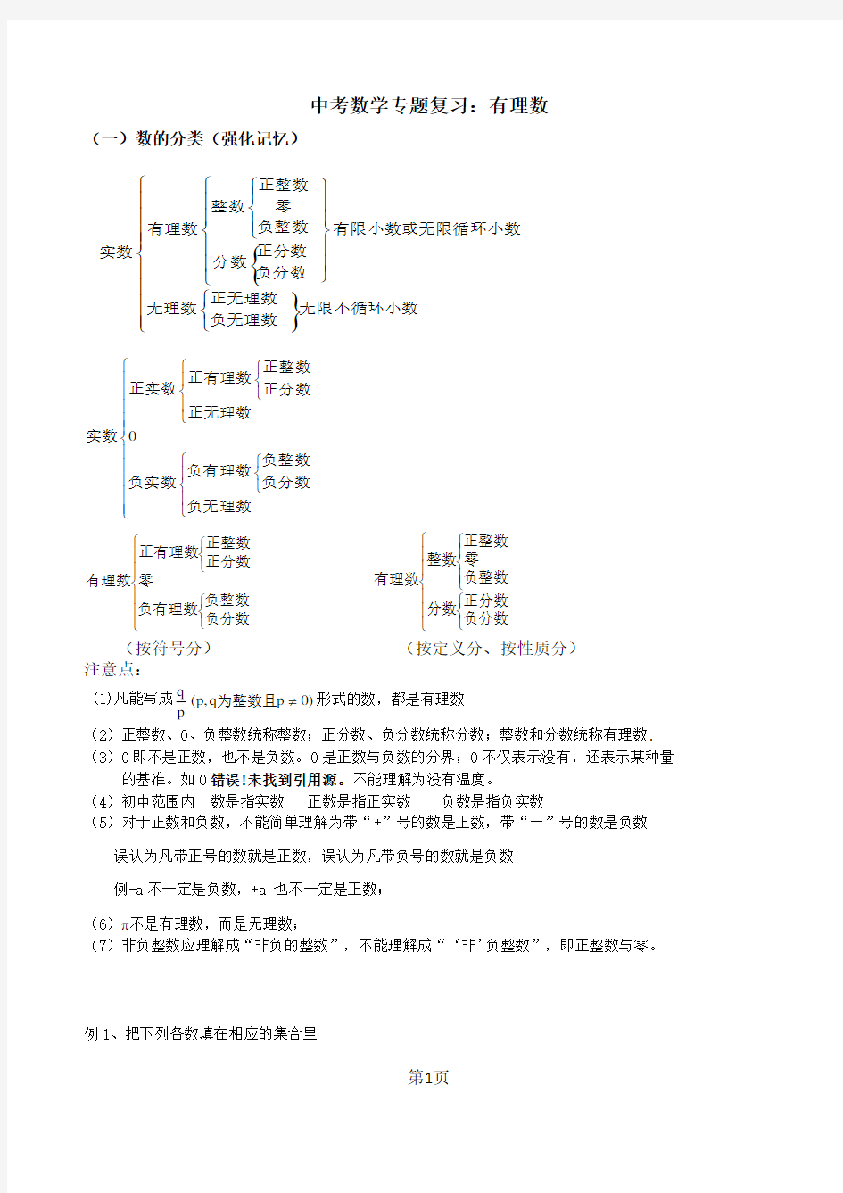 1有理数知识点+典型例题+习题