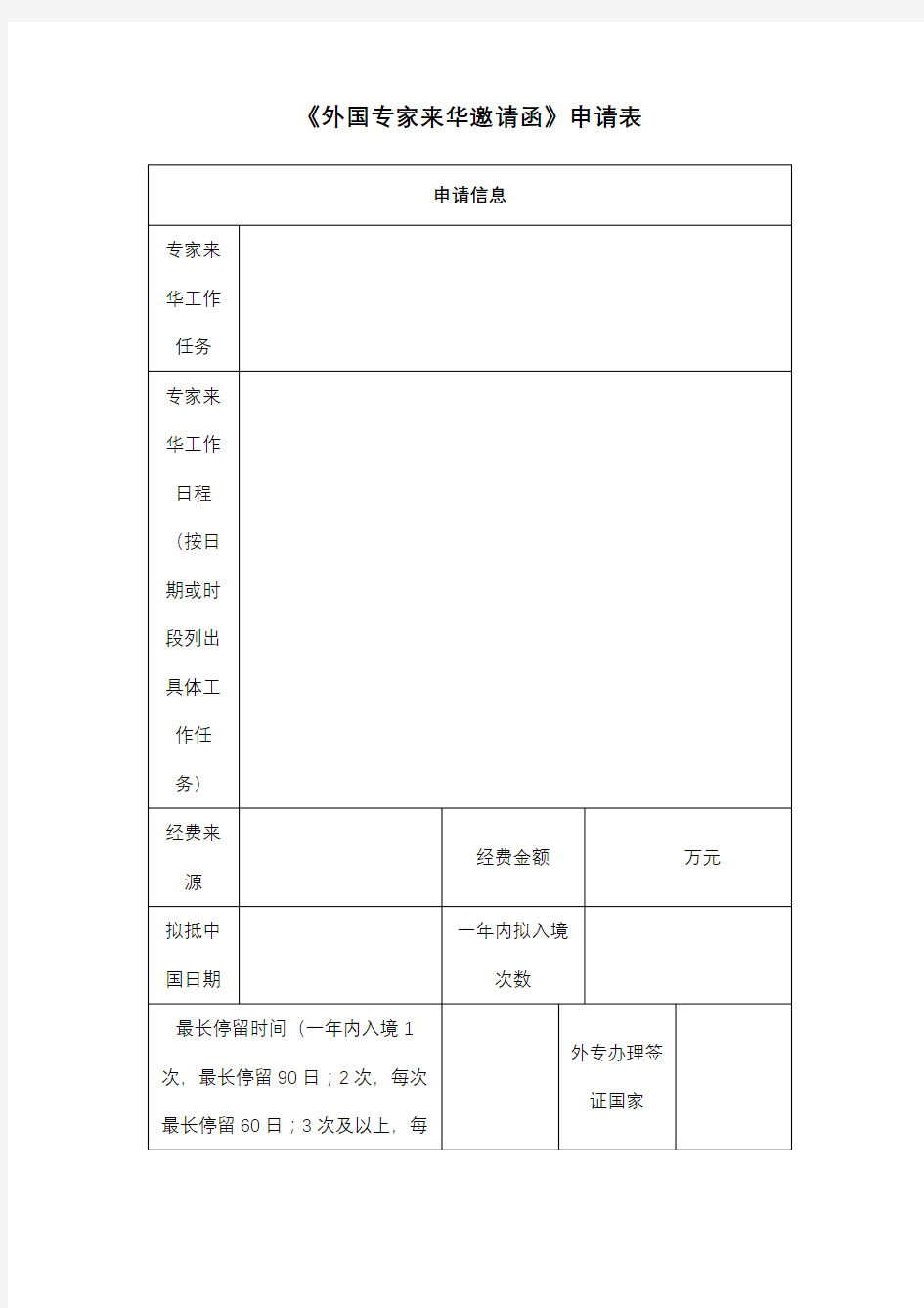 外国专家来华邀请函【模板】