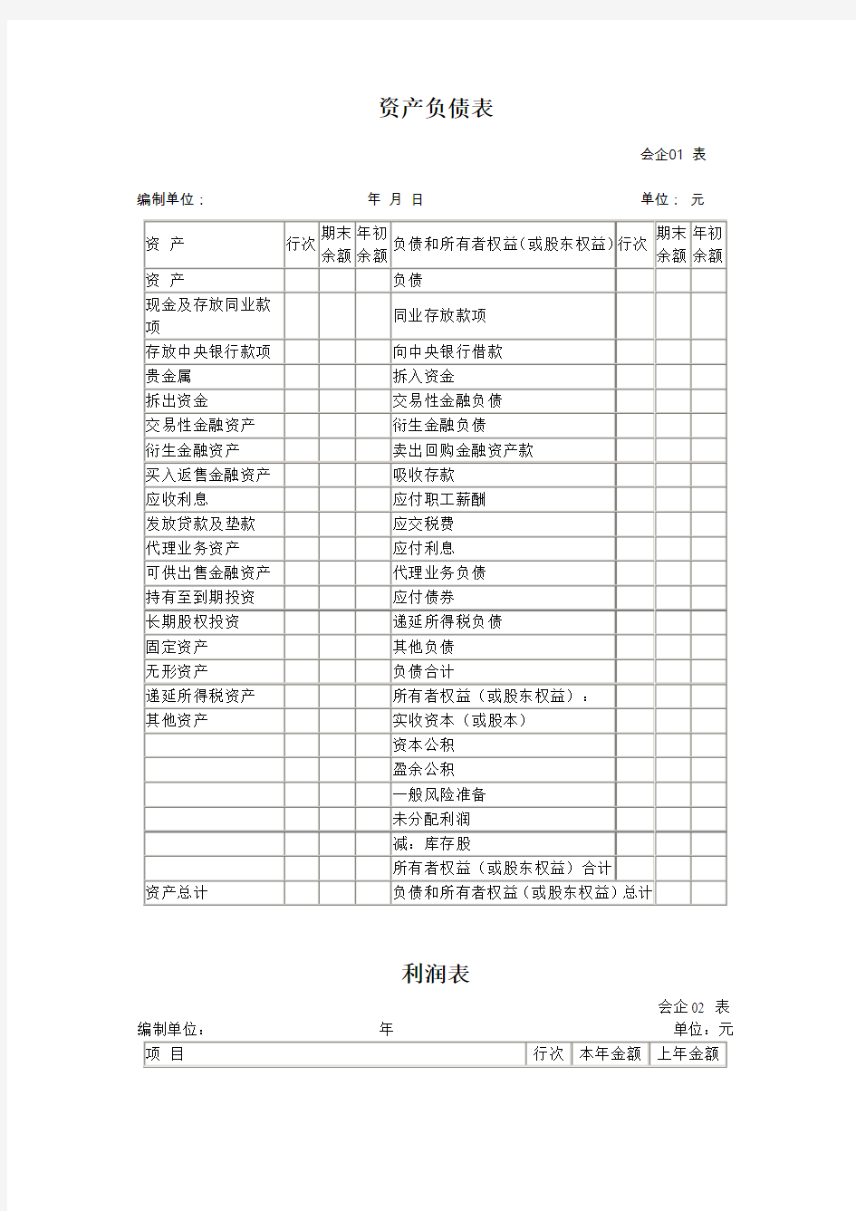 一般企业资产负债表利润表和所有者权益变动表格式及列示说明