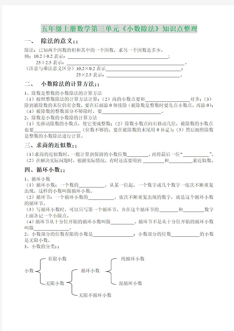 五年级数学上册第三单元知识点整理