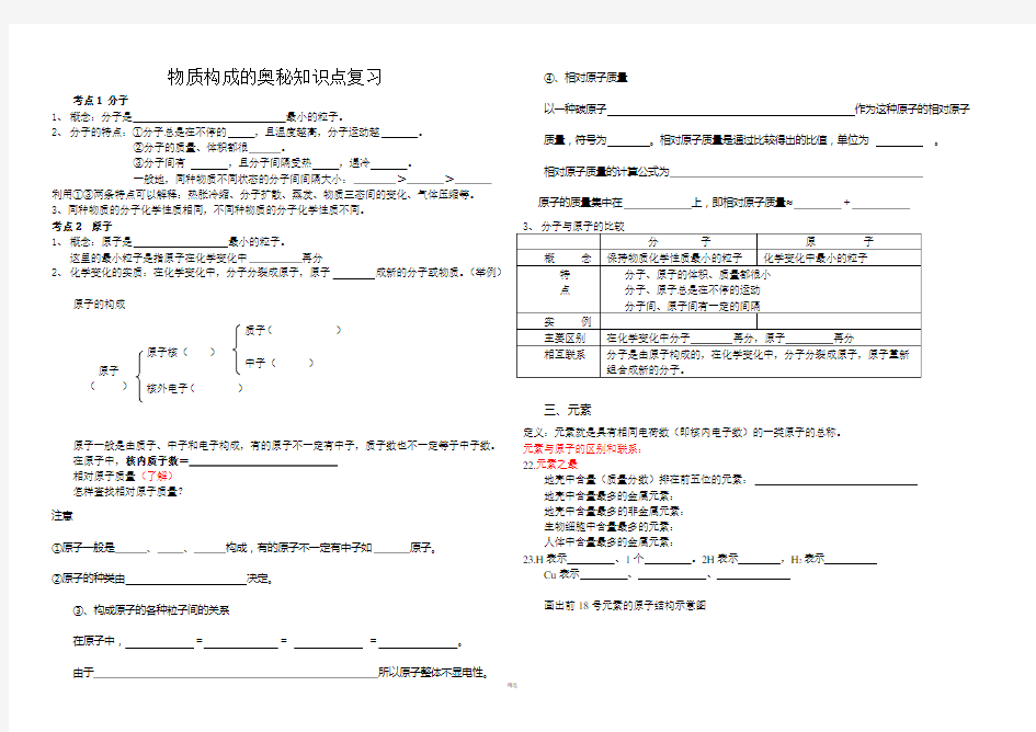 物质构成的奥秘知识点复习超详细