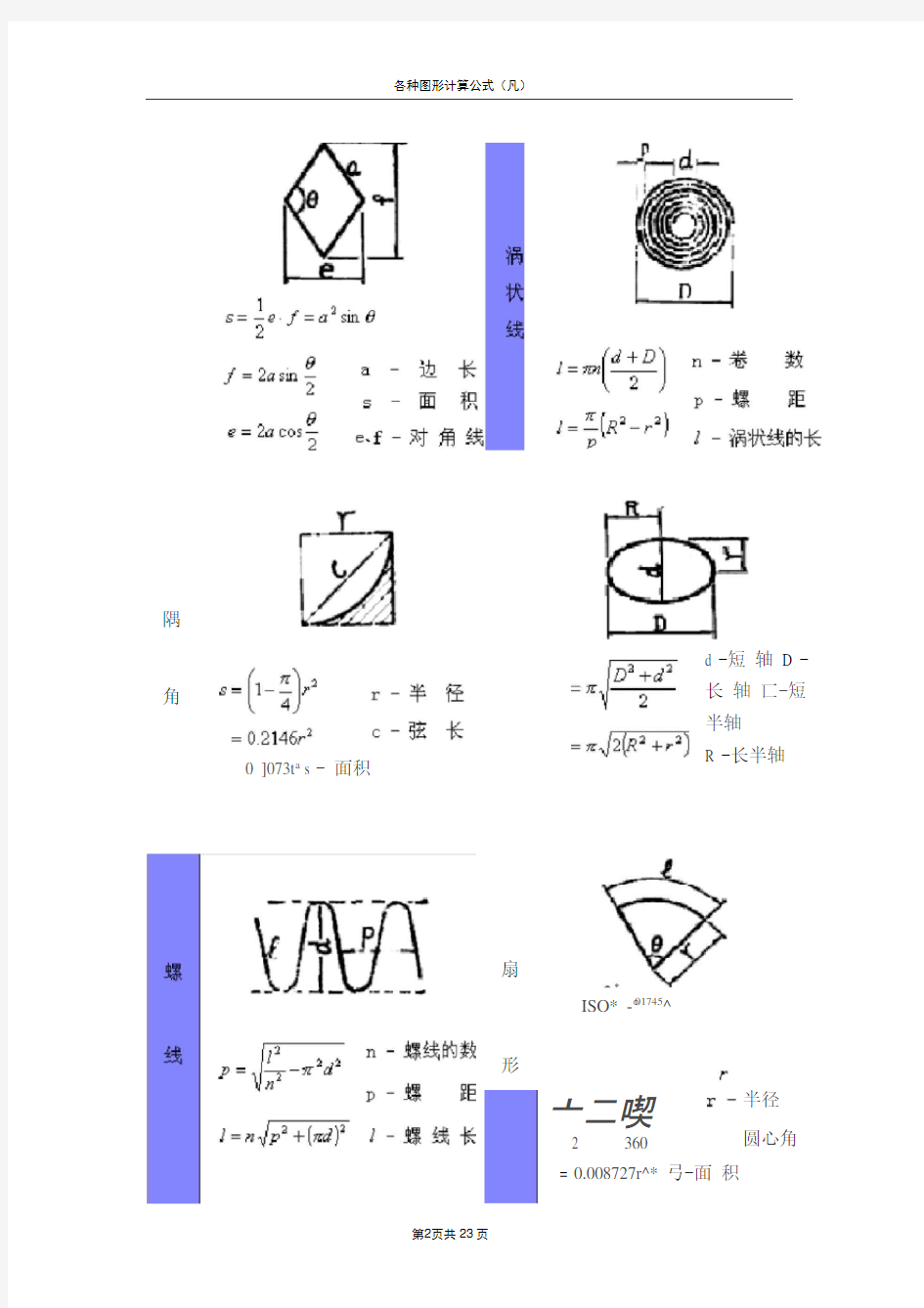 各种几何图形计算公式.