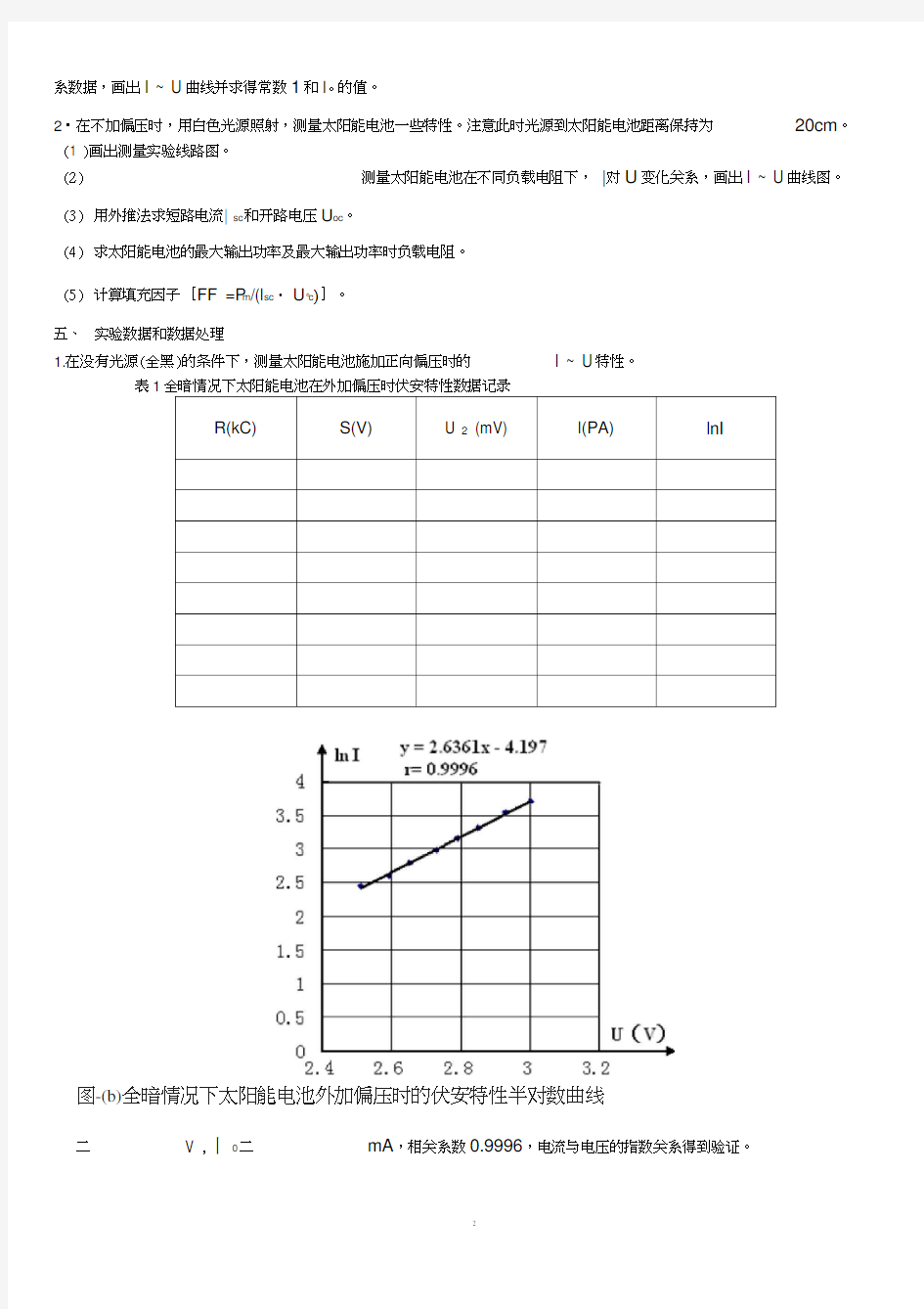 太阳能电池特性研究_实验报告参考