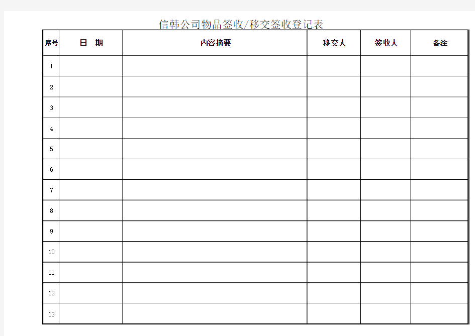 物品签收移交登记表