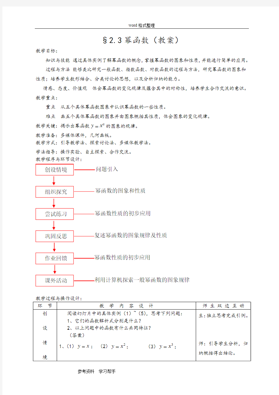 幂函数新授课教案