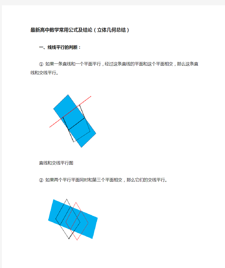 最新高中数学常用公式及结论(立体几何总结)