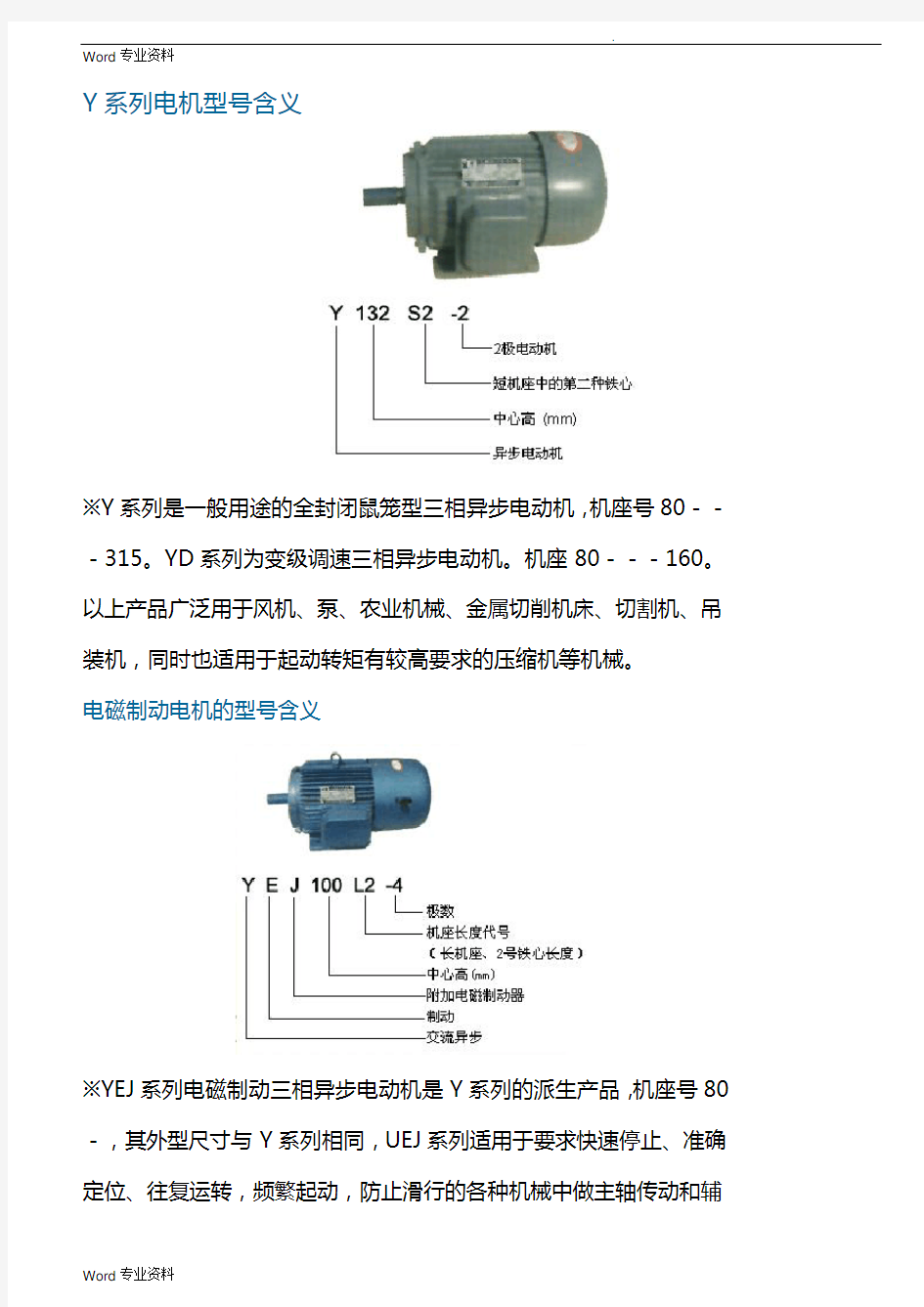 Y系列电机型号含义