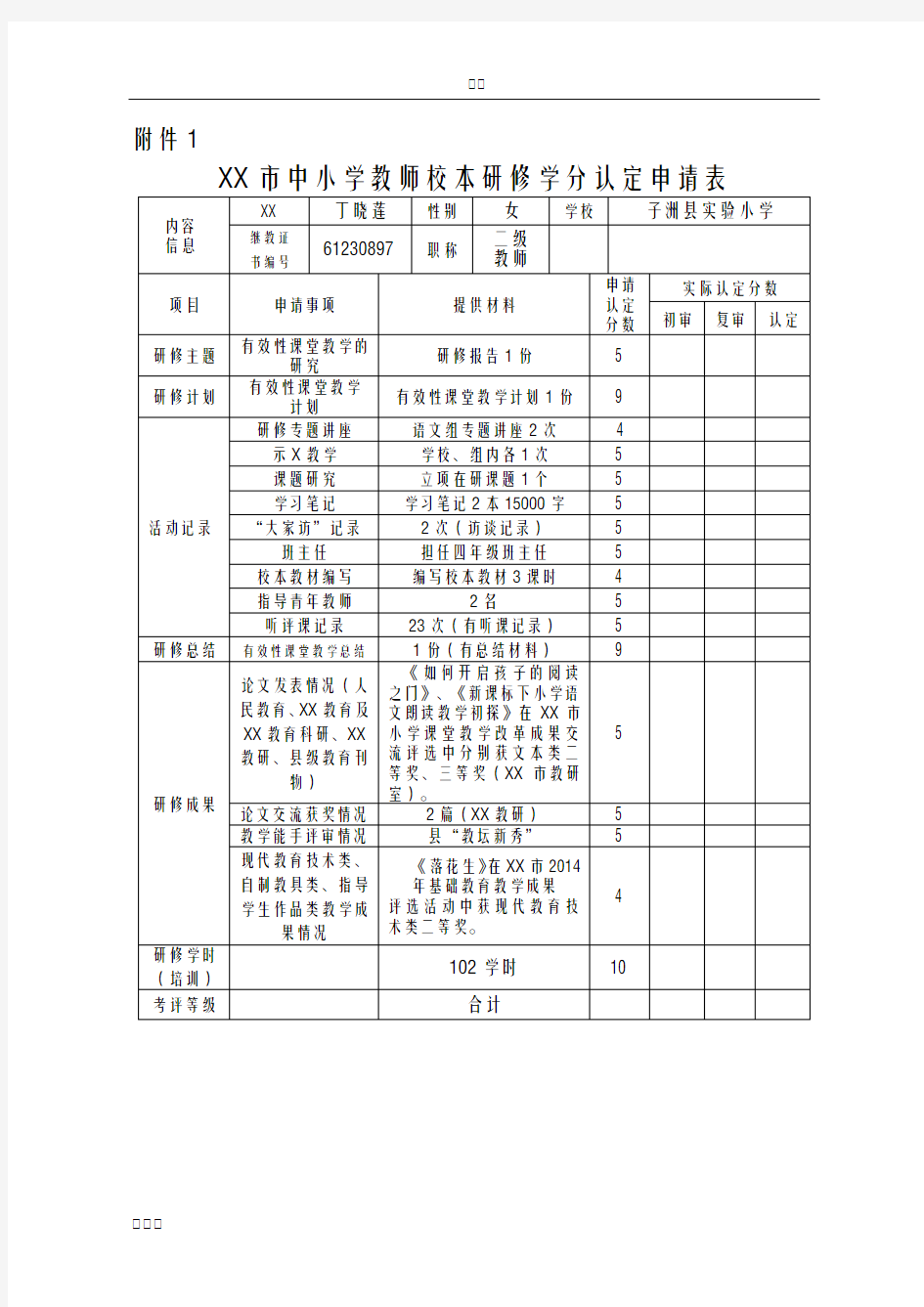 丁晓莲校本研修学分认定3