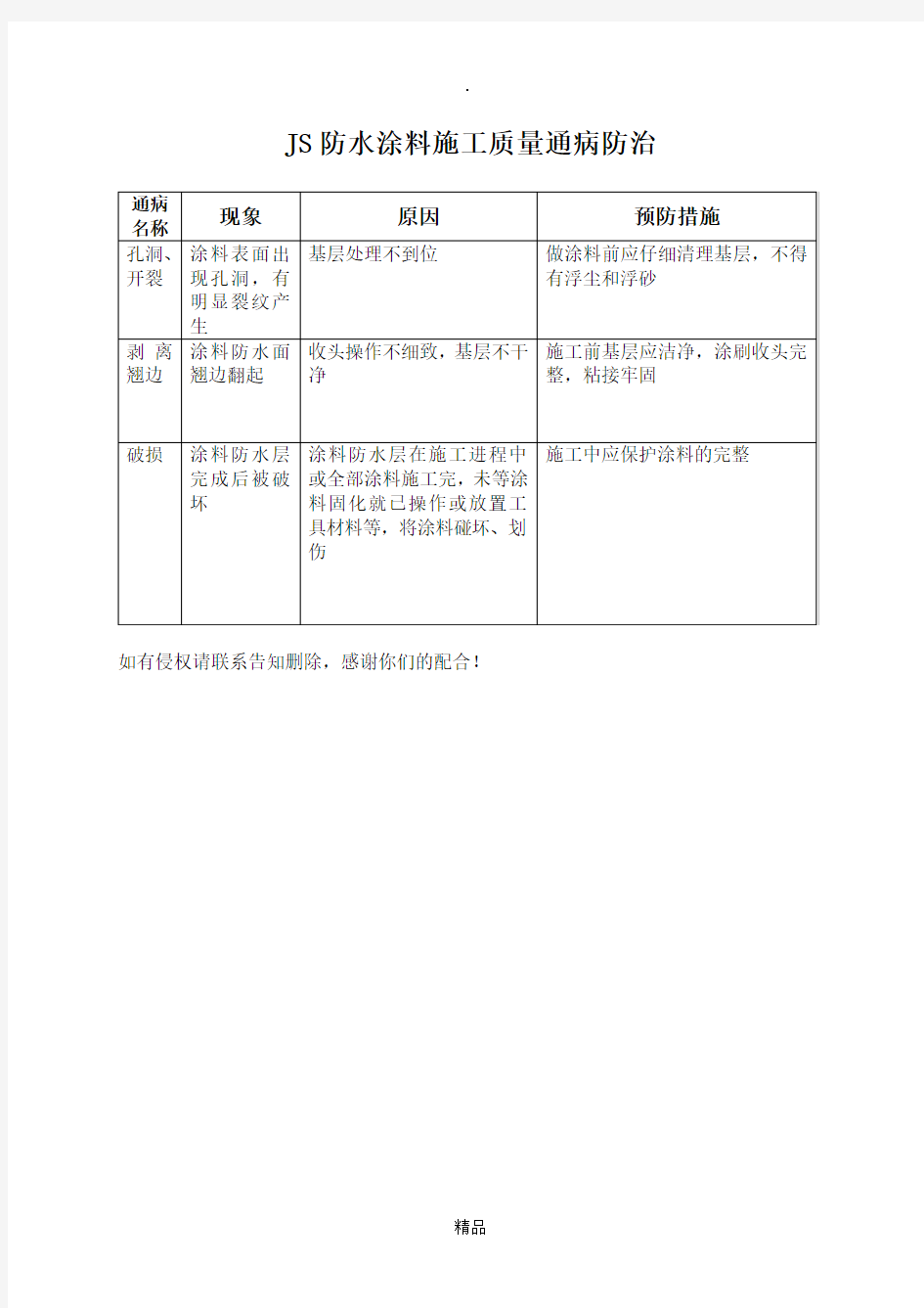 JS防水涂料施工质量通病防治