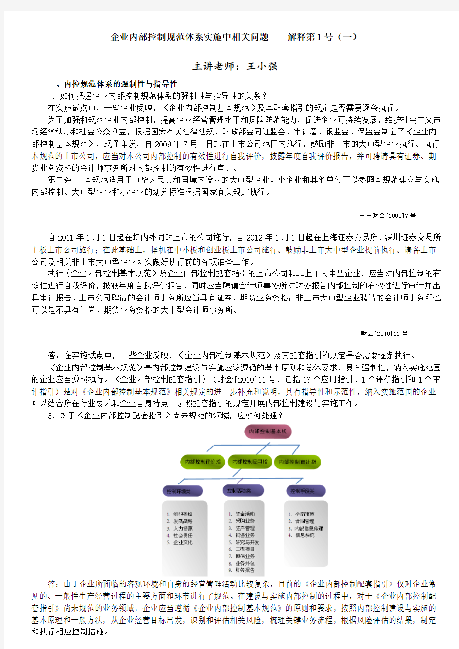 企业内部控制规范体系实施中相关问题——解释第1号