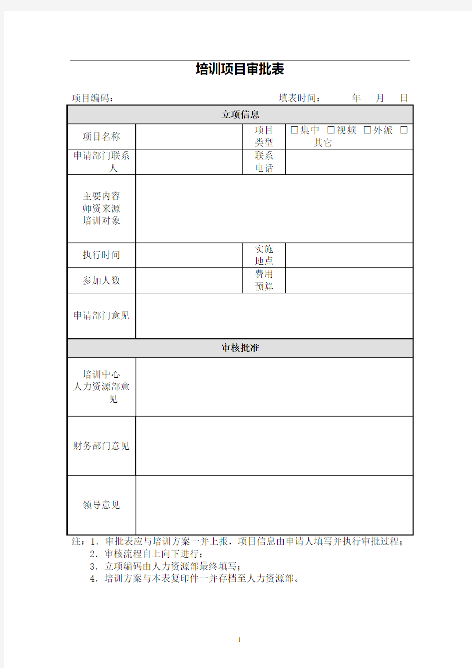 培训项目审批表