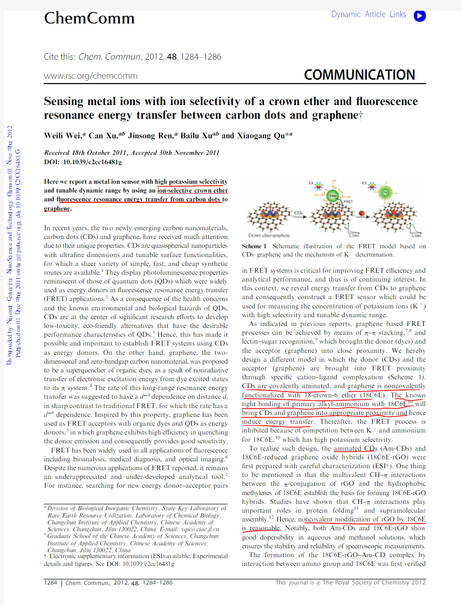 Sensing metal ions with ion selectivity of a crown ether and fluorescence resonance energy transfer