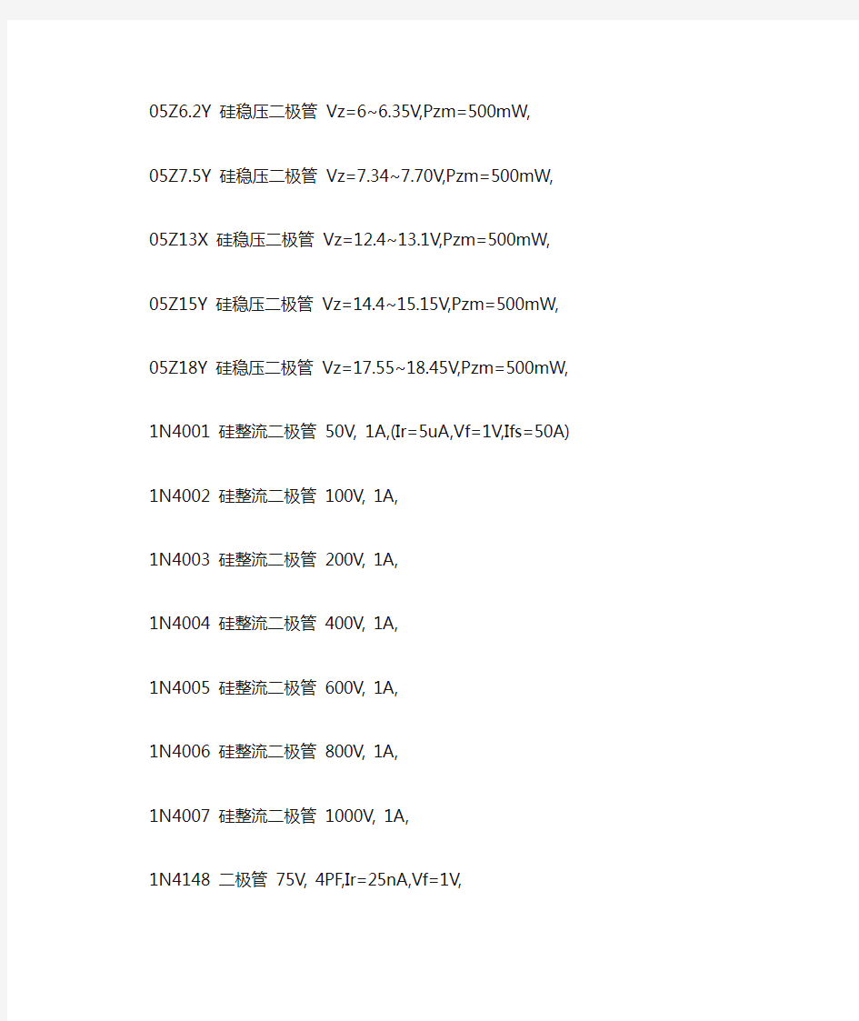 二极管型号和参数