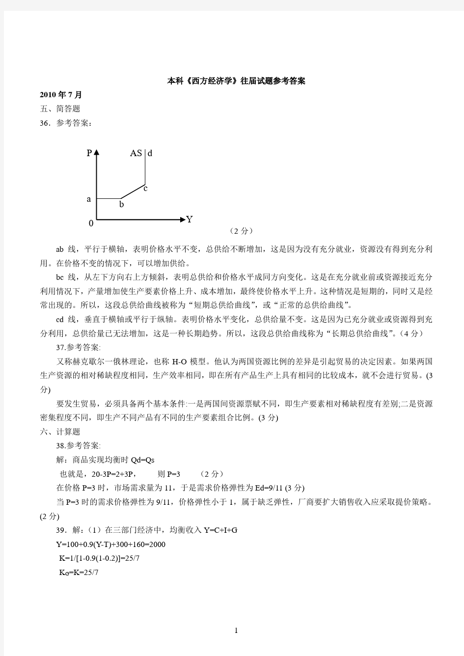 经济学(专升本)历年计算题考题答案