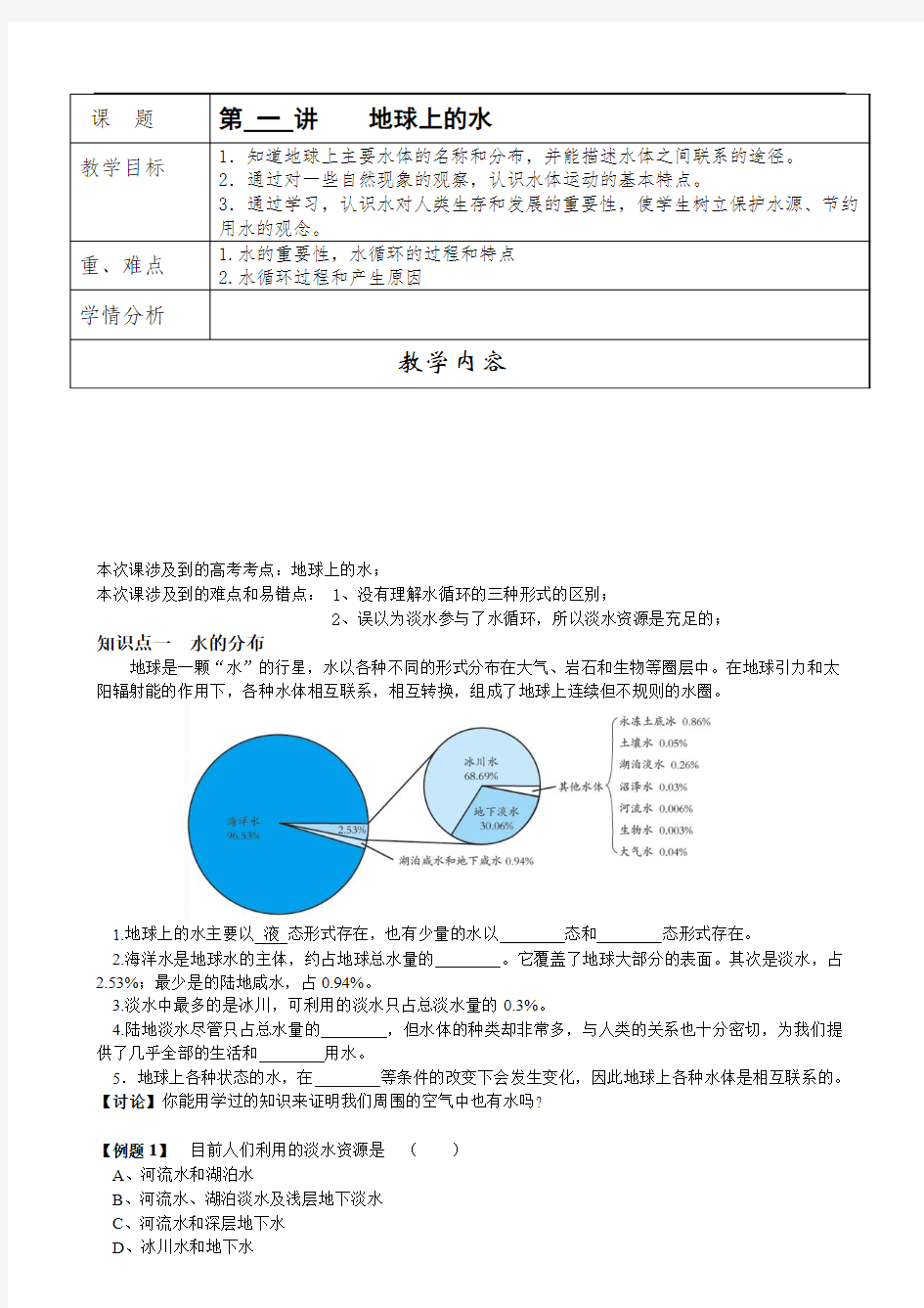 初二科学  第一讲  地球上的水