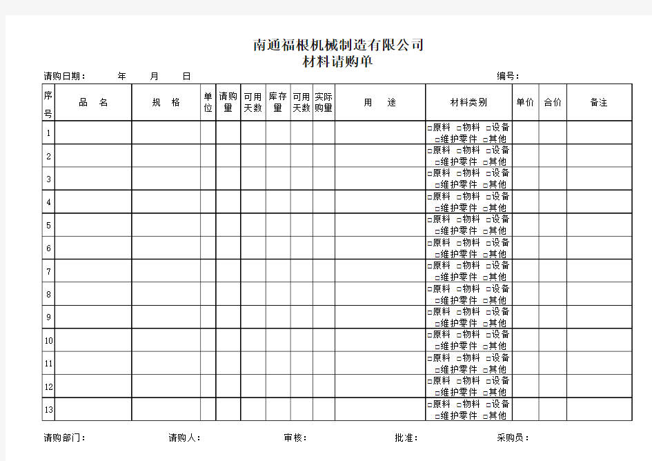 材料请购单