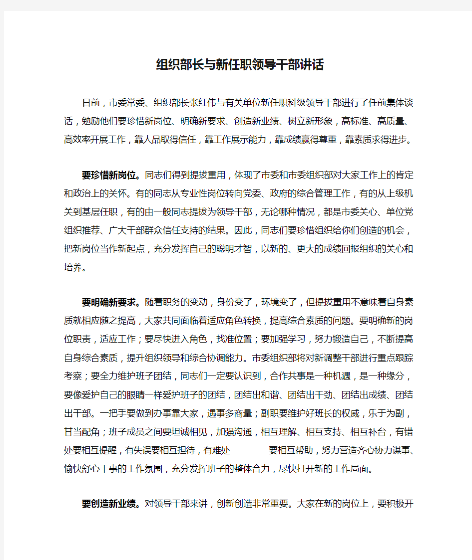 组织部长与新任职领导干部讲话