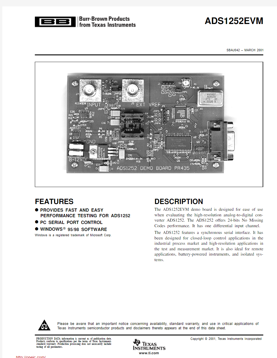 ADS1252EVM;中文规格书,Datasheet资料