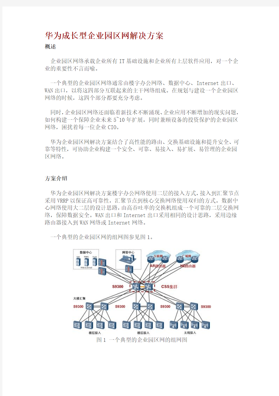 华为成长型企业园区网解决方案