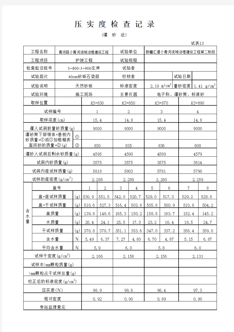 相对密度、压实度记录表.