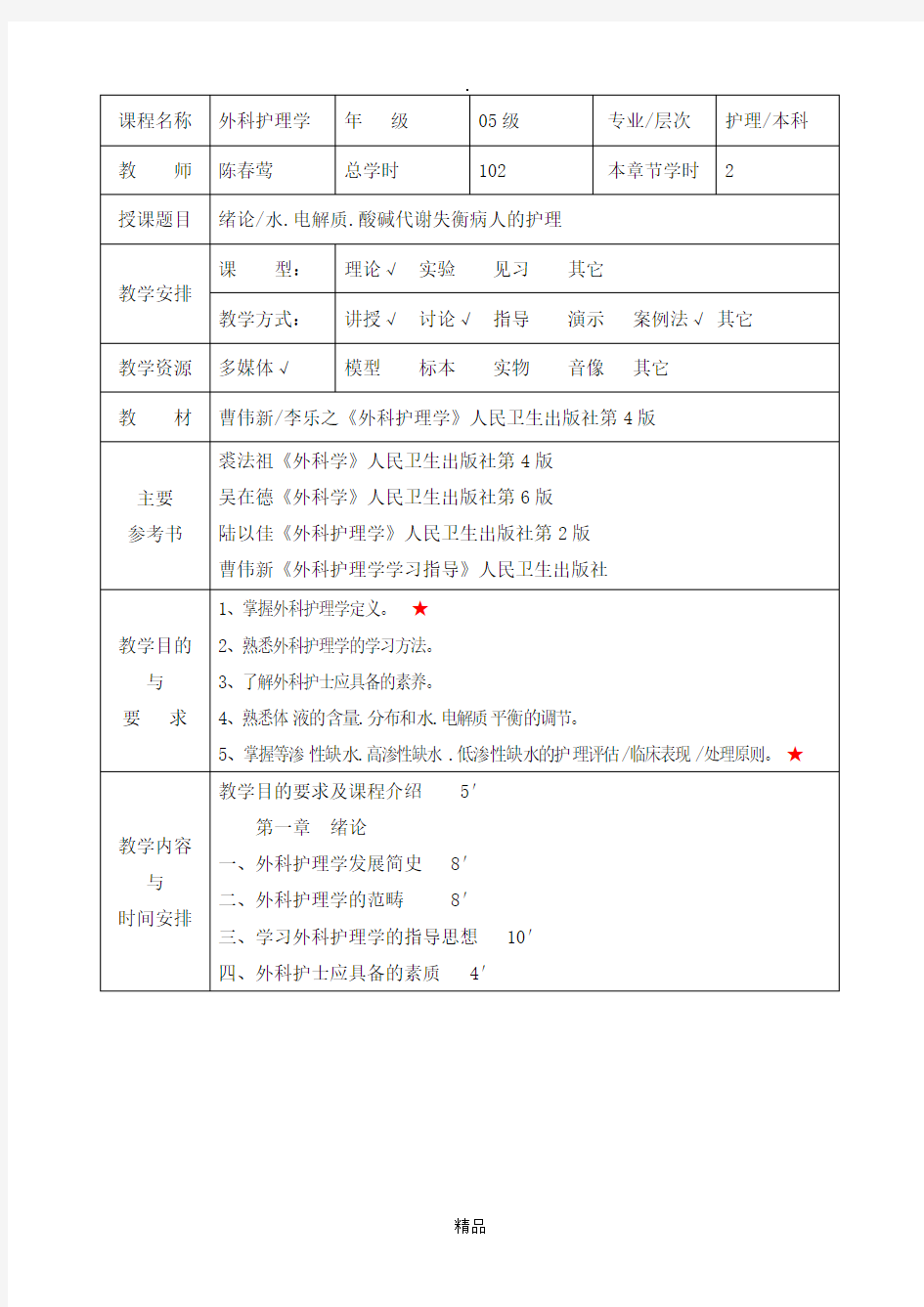 外科护理学教案(全)