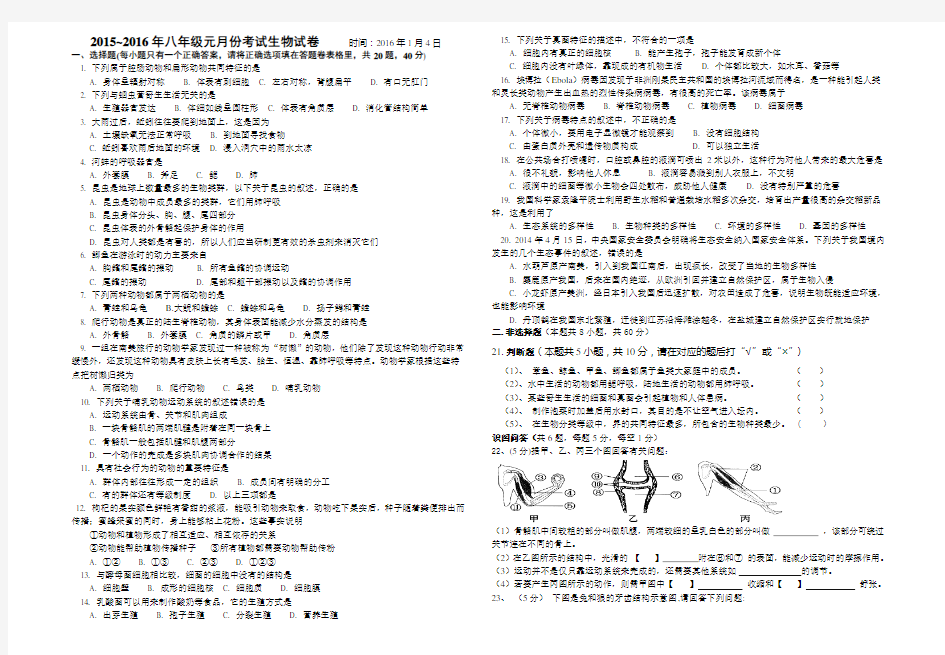 八年级上册生物期末试卷(人教版)