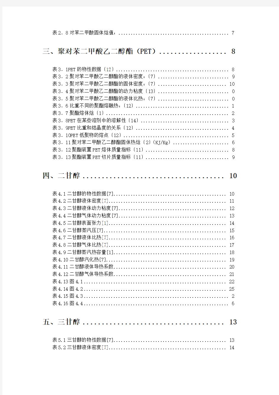 PET常用物料物性数据表