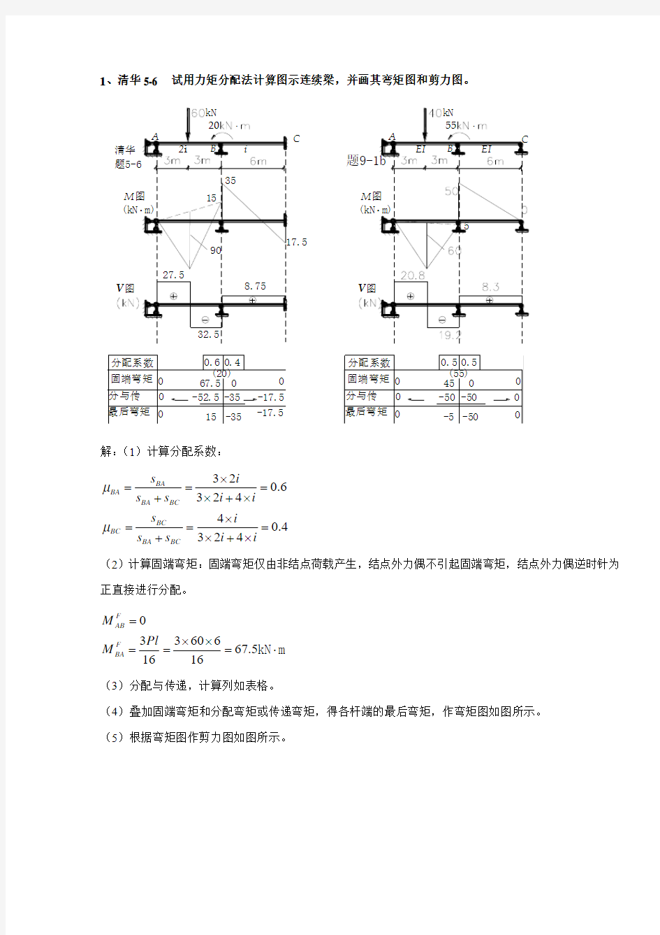 结构力学题库第九章 力矩分配法习题解答