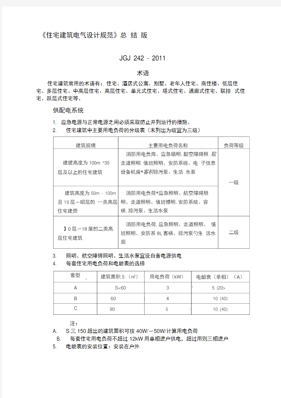 《住宅建筑电气设计规范》总结版