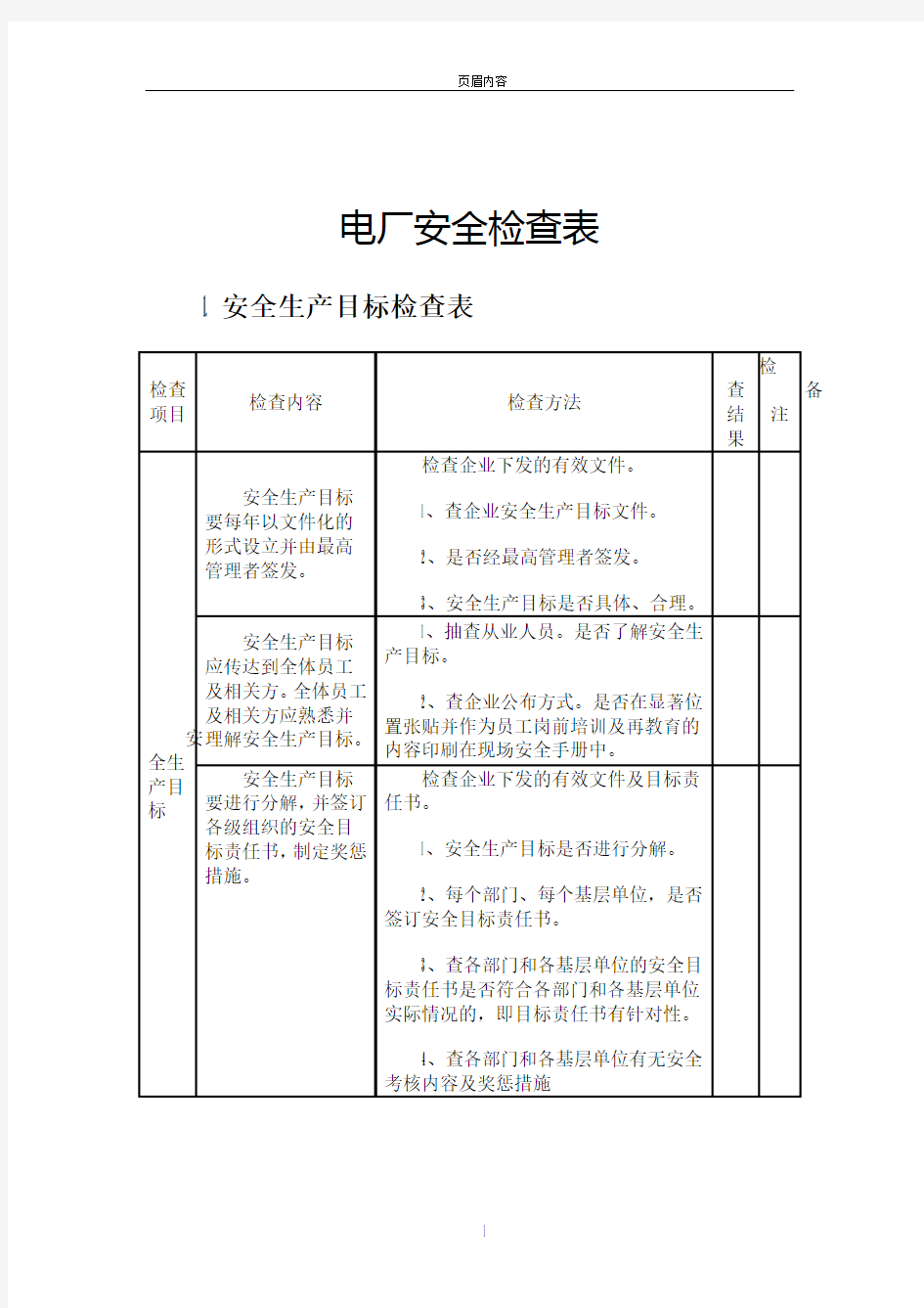 电厂安全检查表