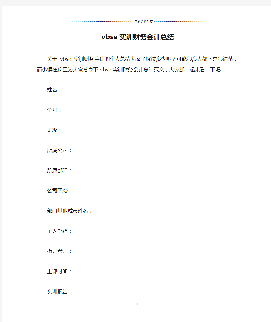 vbse实训财务会计总结精编版