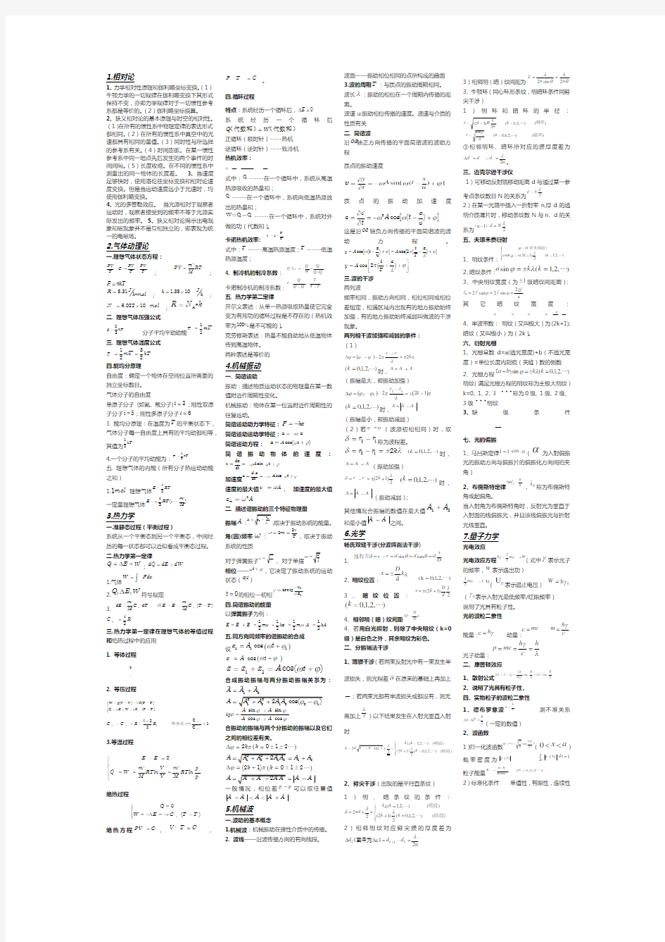 大学物理下期末知识点重点总结(考试专用)