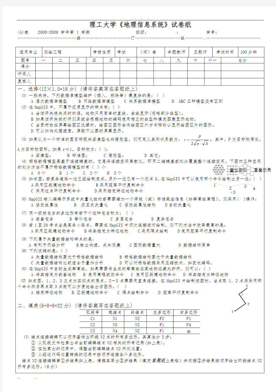 地理信息系统试题(含答案)23587